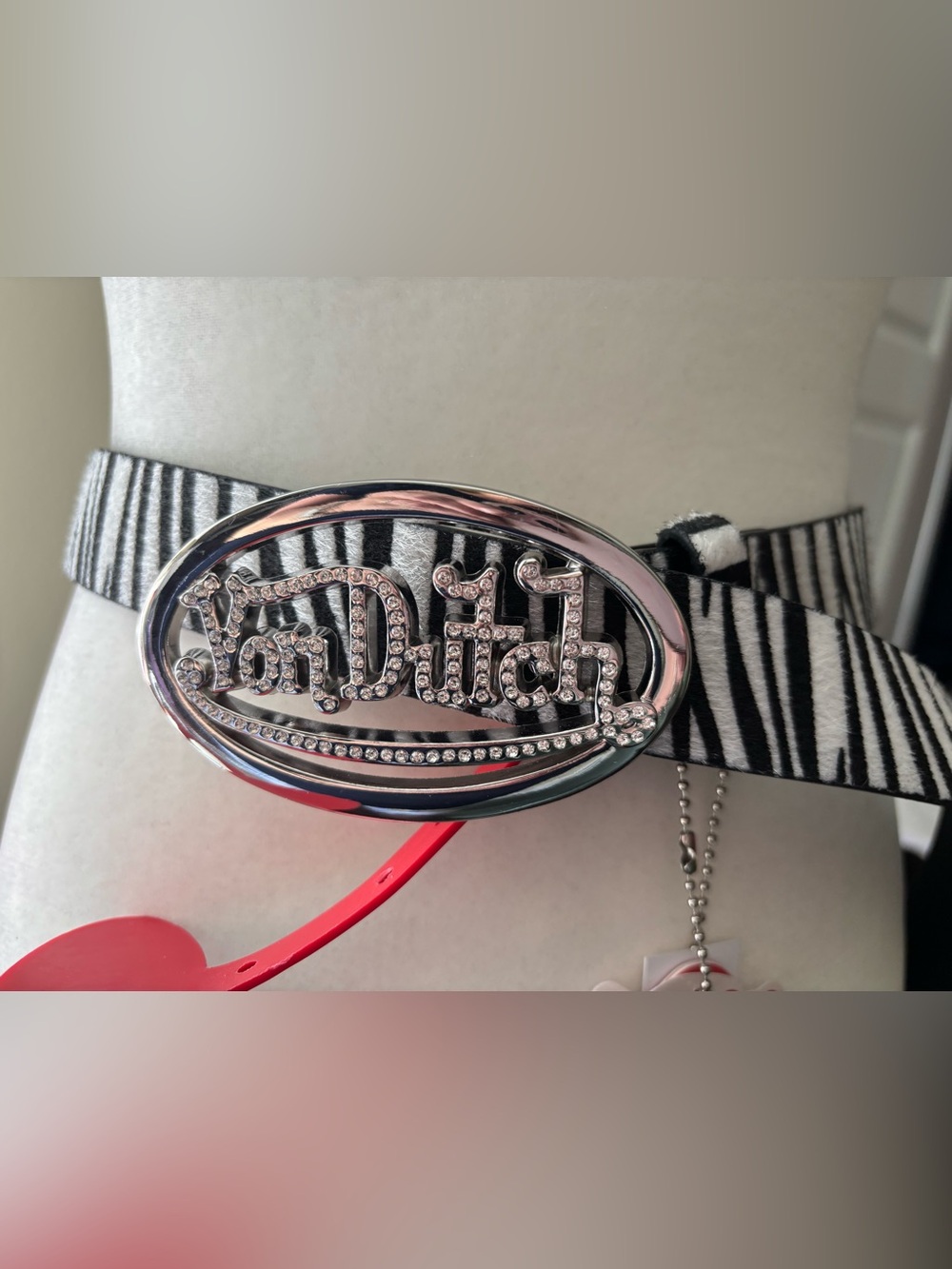 Von Dutch Black and White Zebra Belt with Rhinestone Logo Buckle. New with tags.